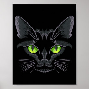 Black Cat Green Eyes Cat Face Poster