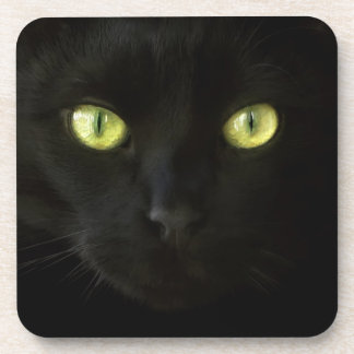 Black Cat Green Eyes coasters