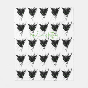 Black Cat Green Eyes Modern Design Cat Lover Fleece Blanket