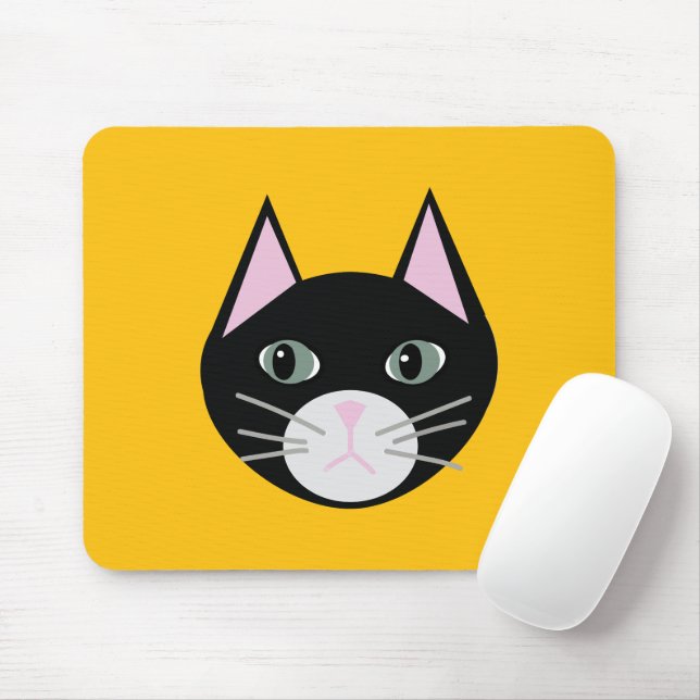 Black cat green eyes mouse mat (With Mouse)
