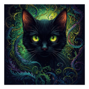 Black Cat Green Magic Poster