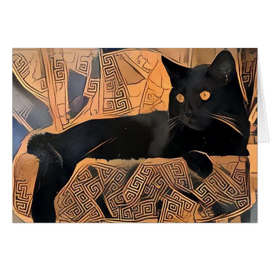 Black Cat Greeting Card, Greek Inspired, Blank Card