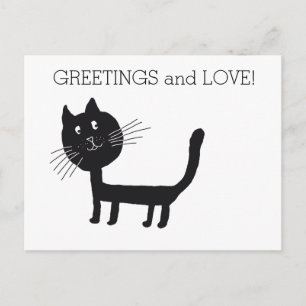 Black Cat Greetings and Love Postcard