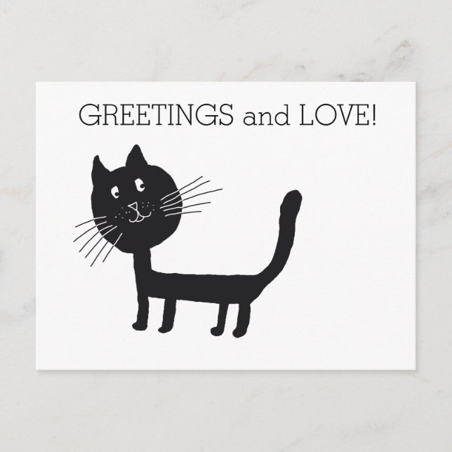 Black Cat Greetings and Love Postcard (Front)