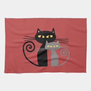 Black  Cat, Grey Cat Tea Towel