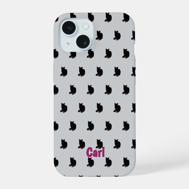 Black Cat (Grey) iPhone 15 Case (Back)