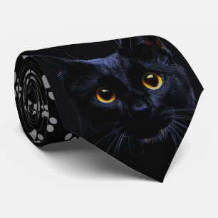 Black Cat Grey Paw Prints Necktie