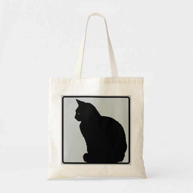 Black Cat Grey Tote Bag (Front)
