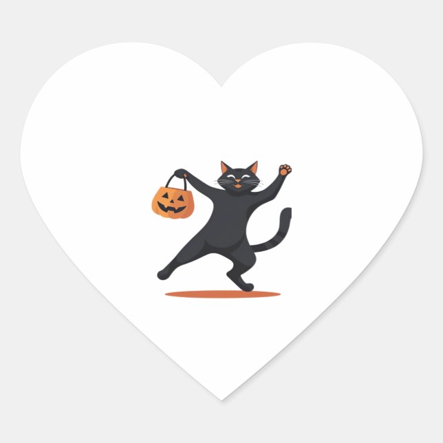 Black cat grooving at the Halloween bash, swinging Heart Sticker (Front)