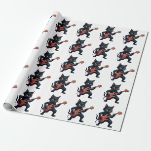 Black Cat Guitar Player Wrapping Paper