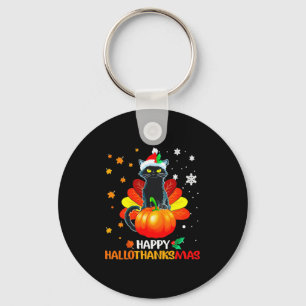 Black Cat Halloween And Merry Christmas Happy Hall Key Ring