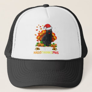 Black Cat Halloween And Merry Christmas Happy Hall Trucker Hat