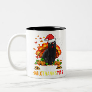 Black Cat Halloween And Merry Christmas Happy Hall Two-Tone Coffee Mug