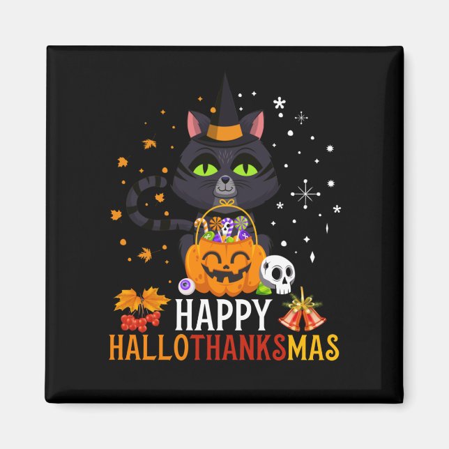 Black Cat Halloween And Merry Christmas Magnet (Front)
