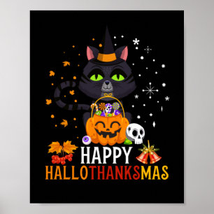 Black Cat Halloween And Merry Christmas Poster