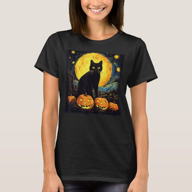 Black Cat Halloween Art Pumpkin Costume For Women  T-Shirt (Front)