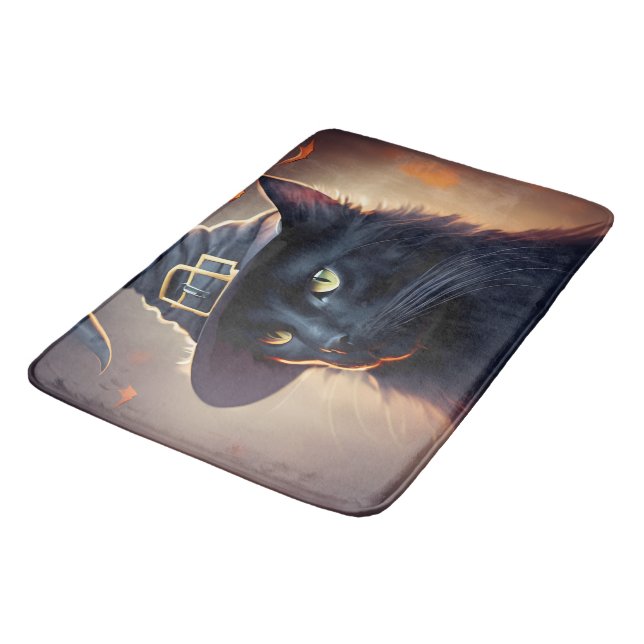 Black Cat Halloween Bath Mat (Angled)