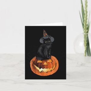 Black Cat Halloween Black Cat Sitting On Pumpkin Card