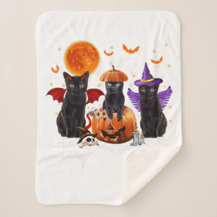 Black Cat Halloween, Black Cat Sitting On Pumpkin Sherpa Blanket