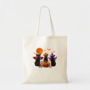Black Cat Halloween, Black Cat Sitting On Pumpkin  Tote Bag