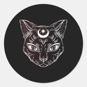 Black Cat Halloween Boho Classic Round Sticker