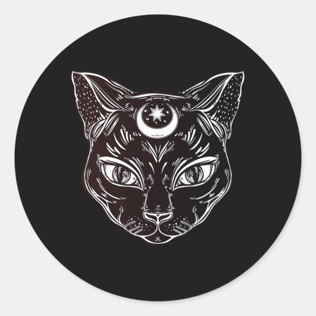 Black Cat Halloween Boho Classic Round Sticker (Front)