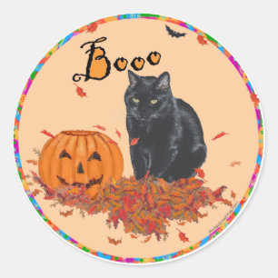 Black Cat Halloween BOO! Classic Round Sticker