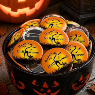 Black Cat Halloween Button
