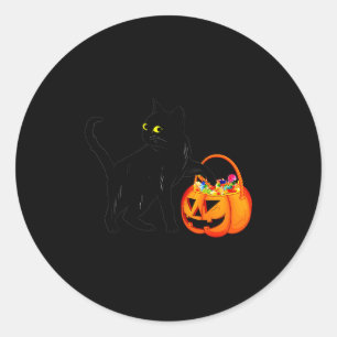 Black Cat Halloween Candy Pumpkin Bag Sweet Lollip Classic Round Sticker