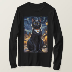 Black Cat Halloween Cat Lovers Night Cat Van Gogh T-Shirt