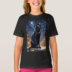 Black Cat Halloween Cat Lovers Night Cat Van Gogh T-Shirt