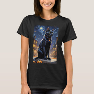 Black Cat Halloween Cat Lovers Night Cat Van Gogh T-Shirt
