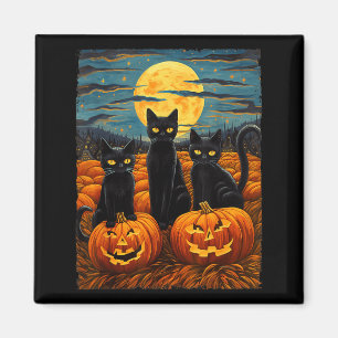 Black Cat Halloween Cat Lovers Night Sky Art Cat Magnet