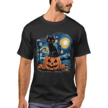 Black Cat Halloween Cat Lovers Starry Night Cat