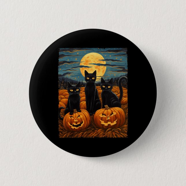 Black Cat Halloween Cat Lovers Starry Night Cat Va 6 Cm Round Badge (Front)