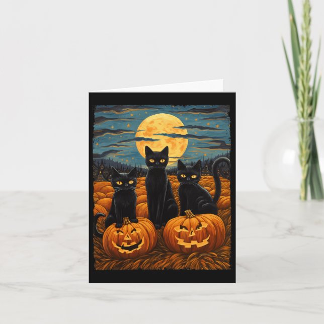 Black Cat Halloween Cat Lovers Starry Night Cat Va Card (Front)