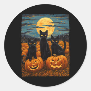 Black Cat Halloween Cat Lovers Starry Night Cat Va Classic Round Sticker