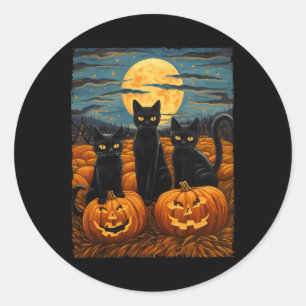 Black Cat Halloween Cat Lovers Starry Night Cat Va Classic Round Sticker