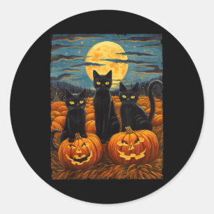 Black Cat Halloween Cat Lovers Starry Night Cat Va Classic Round Sticker
