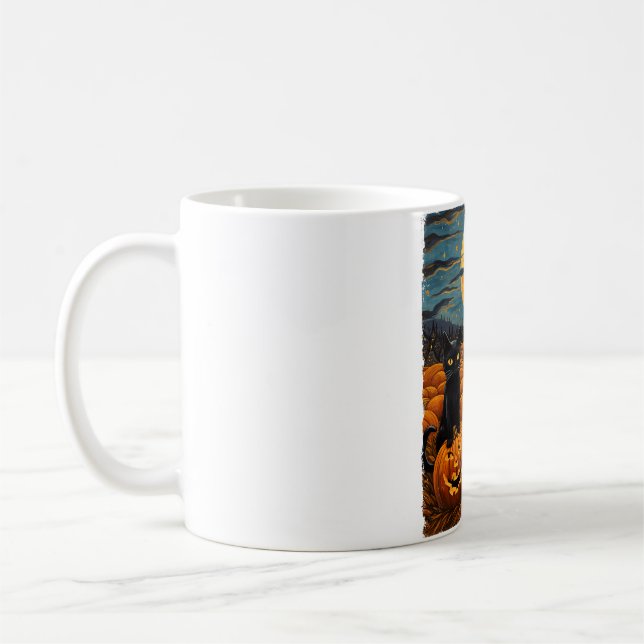 Black Cat Halloween Cat Lovers Starry Night Cat Va Coffee Mug (Left)