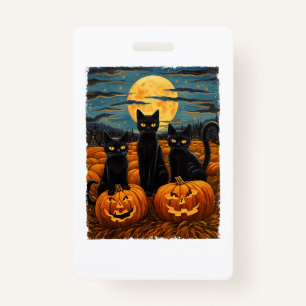 Black Cat Halloween Cat Lovers Starry Night Cat Va ID Badge
