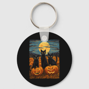 Black Cat Halloween Cat Lovers Starry Night Cat Va Key Ring