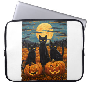 Black Cat Halloween Cat Lovers Starry Night Cat Va Laptop Sleeve