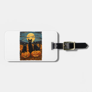 Black Cat Halloween Cat Lovers Starry Night Cat Va Luggage Tag