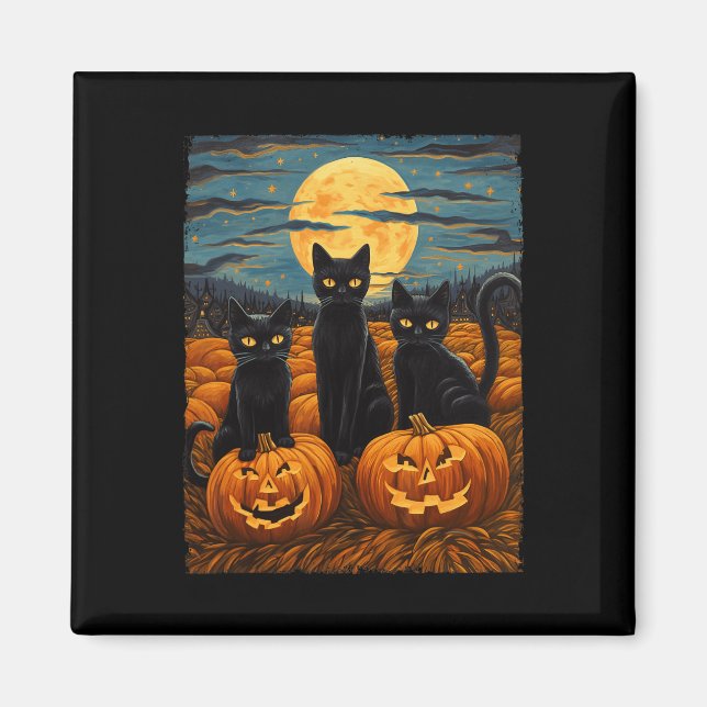 Black Cat Halloween Cat Lovers Starry Night Cat Va Magnet (Front)