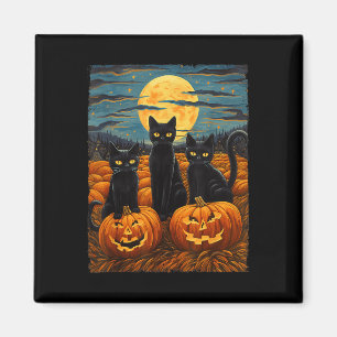 Black Cat Halloween Cat Lovers Starry Night Cat Va Magnet