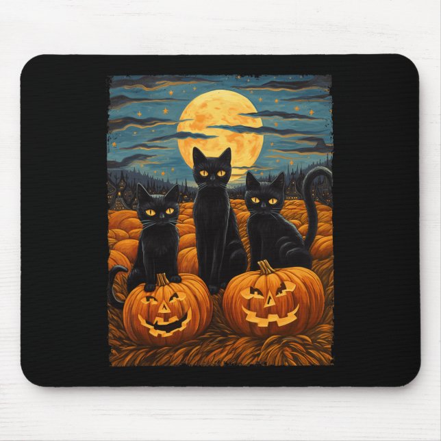 Black Cat Halloween Cat Lovers Starry Night Cat Va Mouse Mat (Front)