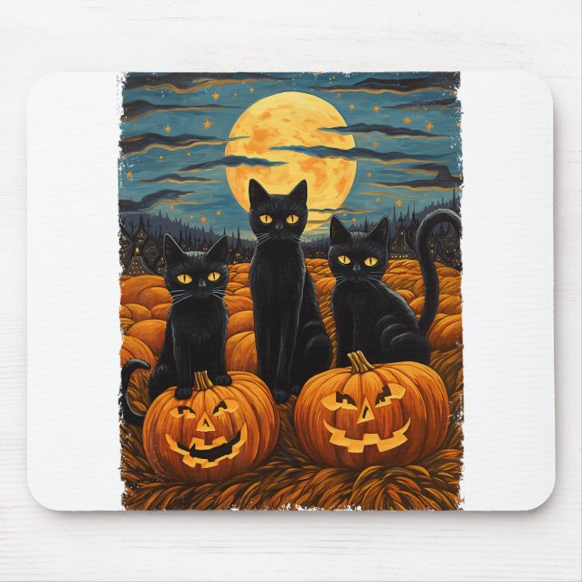 Black Cat Halloween Cat Lovers Starry Night Cat Va Mouse Mat (Front)