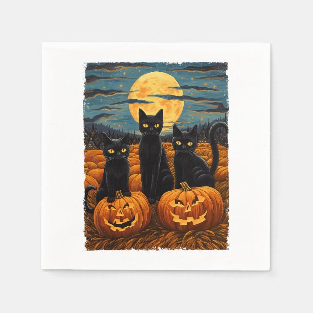 Black Cat Halloween Cat Lovers Starry Night Cat Va Napkin (Front)