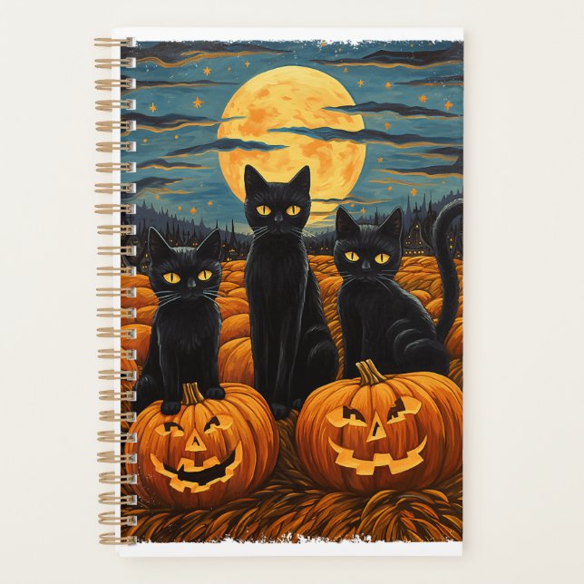 Black Cat Halloween Cat Lovers Starry Night Cat Va Planner (Front)